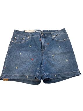 Seven 7 Woman’s size 12 Embroidered Blue Denim Shorts NWT